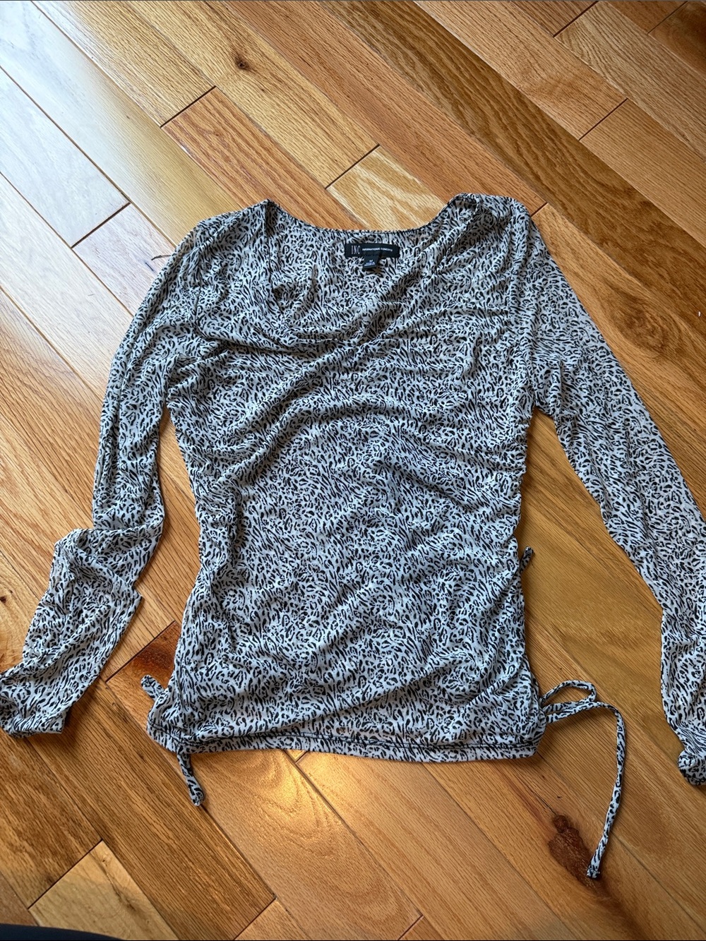 INC International Concepts Black and White Animal Print Long Sleeve Top - Size M